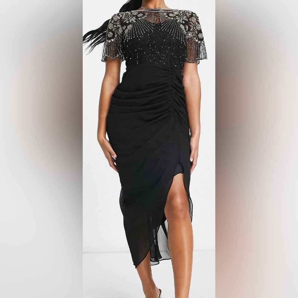 Virgos lounge sheer top midi dress in black